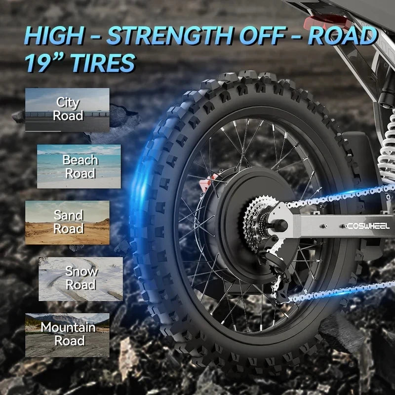 Coswheel Electric Bike 6000W Motorcycles R19 72V 40AH Battery Dirt Mountain Bike Lightweight Off-Road EBike For Adult