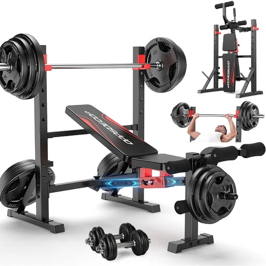 900 LBS Weight Bench Set with Squat Rack and Adjustable Bench Press for Home Gym Featuring Leg Extension and Leg Curl Foldable
