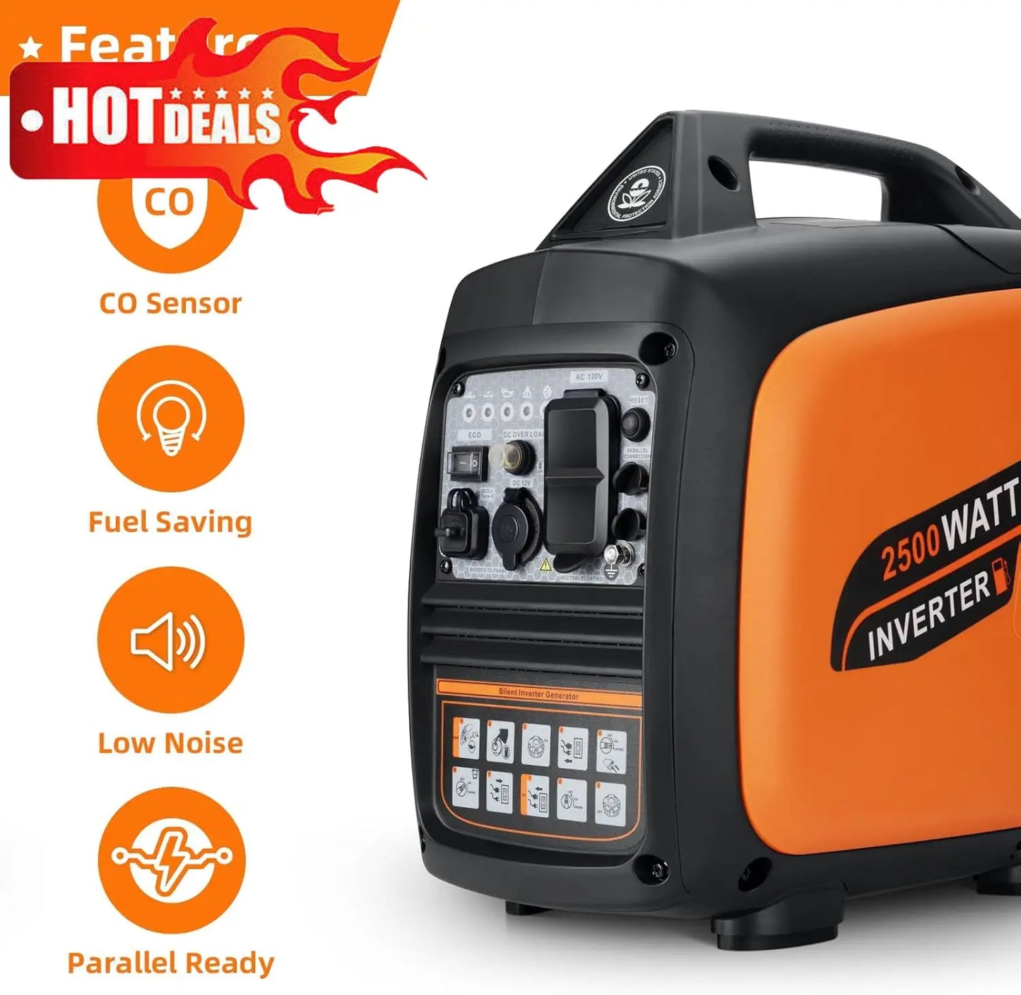 Portable Inverter Generator 2500W Gas Powered Super Quiet