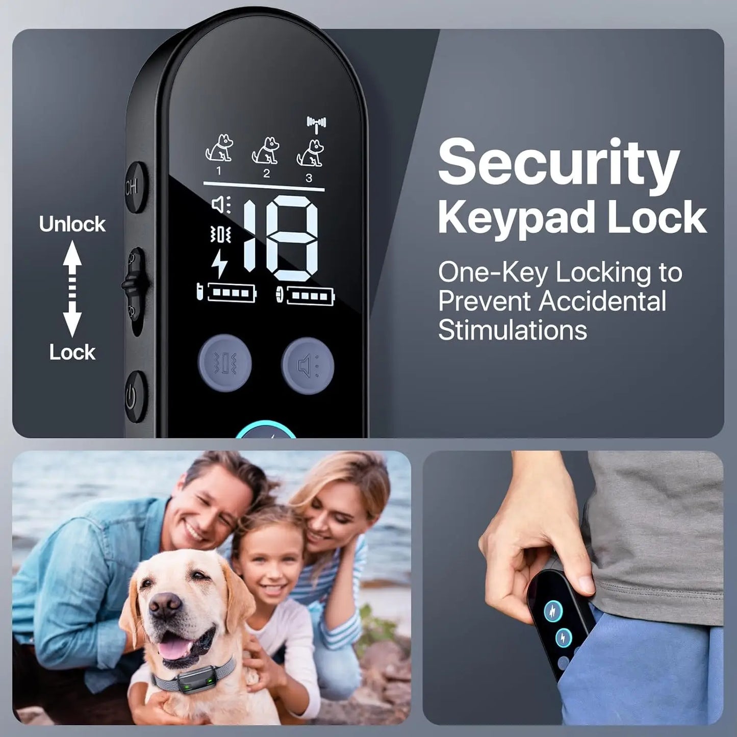 Dog Shock Collar with Remote Control, Waterproof Training Collar for Large Medium Dogs 40-120lbs, Beep Vibration Security Lock (