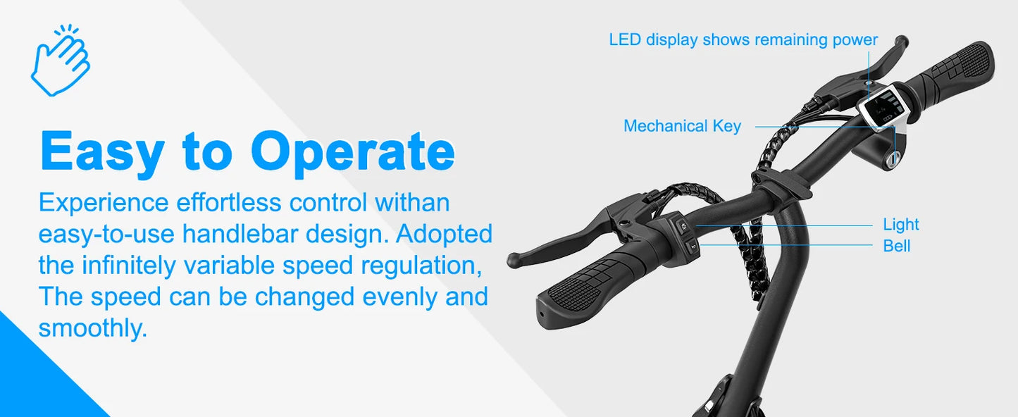 Spacewalk 36V Electric Scooter with 3 Seats for Adults Power by 500W Motor Peak, E Bike with 14" Tire and 20 Miles Range&17.4Mph