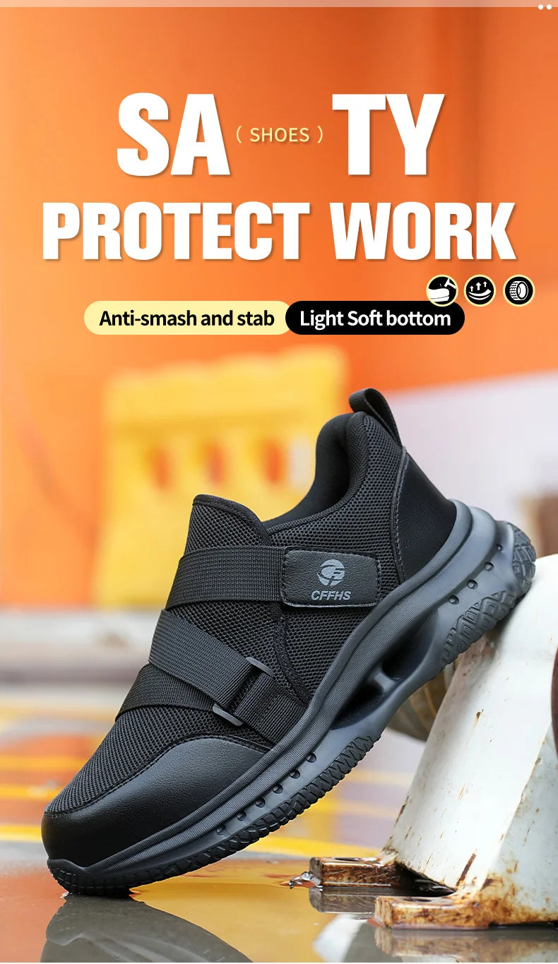 Velcro-Fastened Men's Breathable Casual Work Safety Shoes with Impact and Puncture Resistance