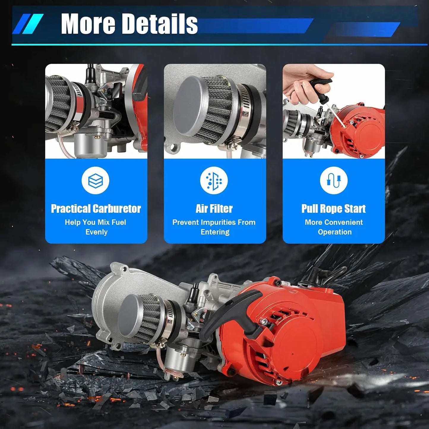 49cc 50cc 2 Stroke Racing Gasoline Engine Single Cylinder Pull Start Motor for Dirt Bike Pocket Bike ATV Scooters Engine Kits