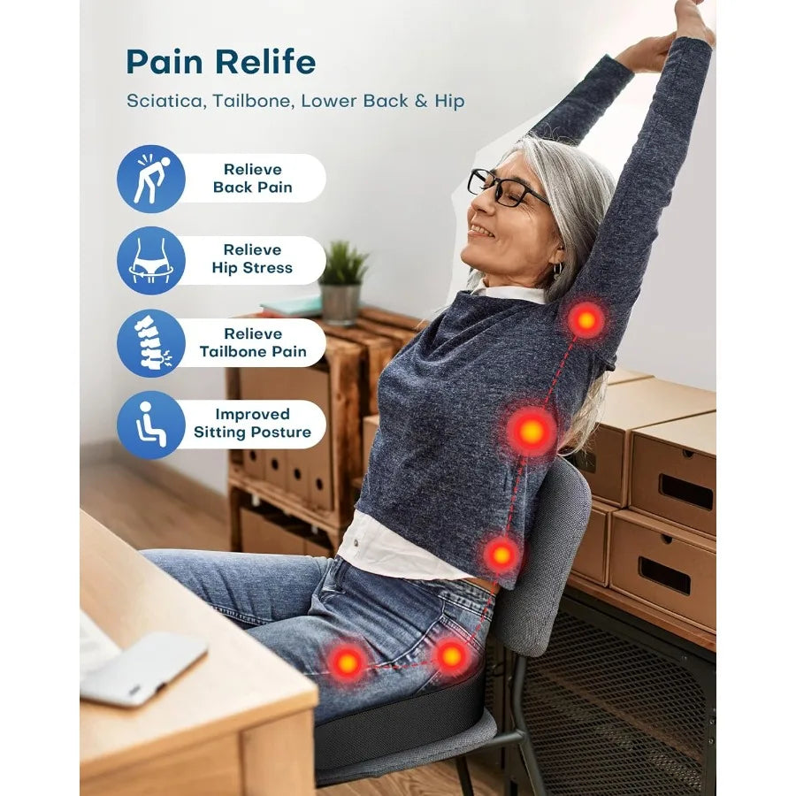 Memory Foam Seat Cushion for Office Chairs Desk Gaming Chair Pad Tailbone Comfort Support Mesh Cover Dense Hip Sciatica Car Sea