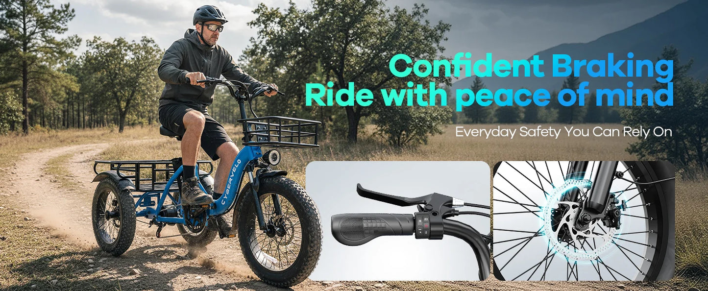 1000W Peak Three-Wheels Step-Thru Folding Ebike, 48V 20.8AH Removable Battery, 7-Speed Urban City Commuter Electric Tricycle for Adults Cybervelo C16