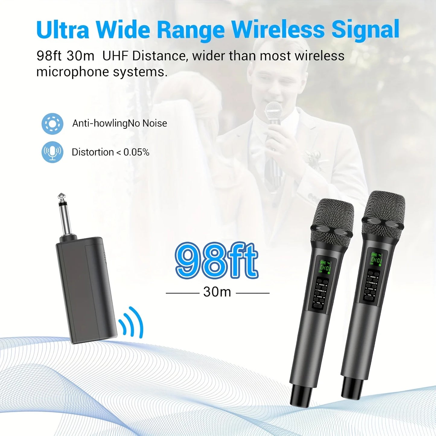Rechargeable Handheld Wireless Microphones with Echo Treble BASS VOL Control for Karaoke Singing