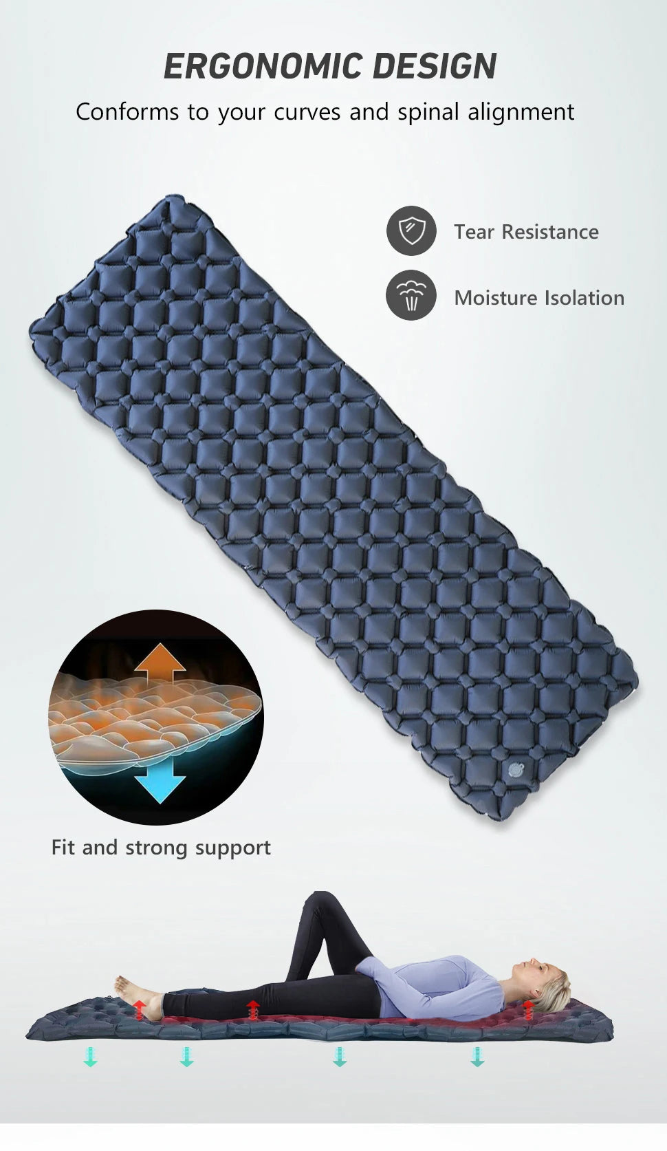 WESTTUNE Camping Sleeping Pad Ultralight Inflatable Mattress Portable Outdoor Air Cushion Sleeping Mat for Travel Hiking