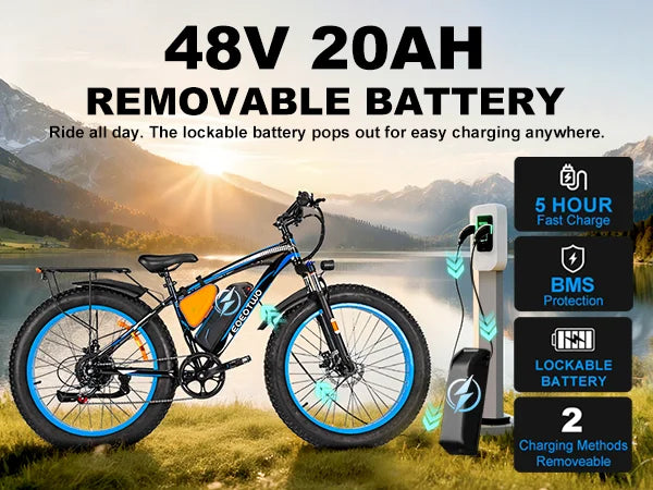 EOEOTWO Electric Bike,1500W Peak Ebikes for Adults, 26'' Fat Tire Best Ebike for Men, 70 Miles with 960Wh Battery, 25-30MPH Max Speed Bicycles, 330LB Capacity