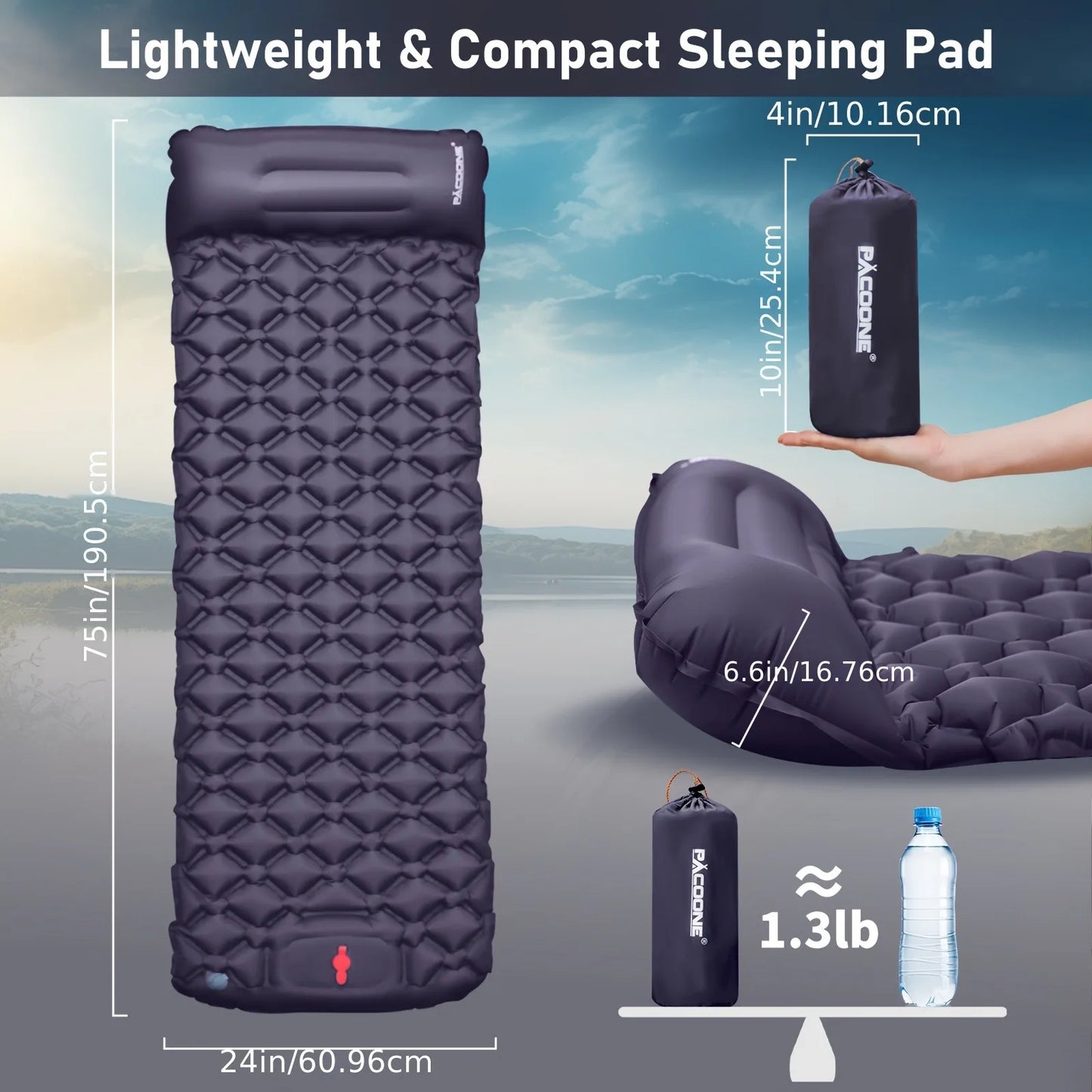 PACOONE Camping Press-type Inflatable Mattress Moisture Waterproof Outdoor Sleeping Pad Bed Beach Air Mat Tent Travel Cushion