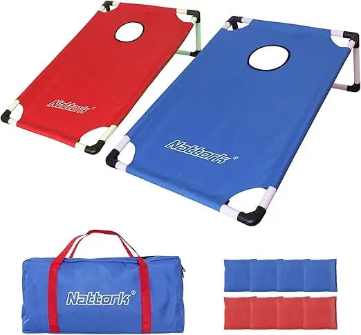 Portable Cornhole Set PVC Framed Corn Holes Outdoor Game Set with 2 Cornhole Boards, 8 Cornhole Bean Bags and Carrying Case, Cam