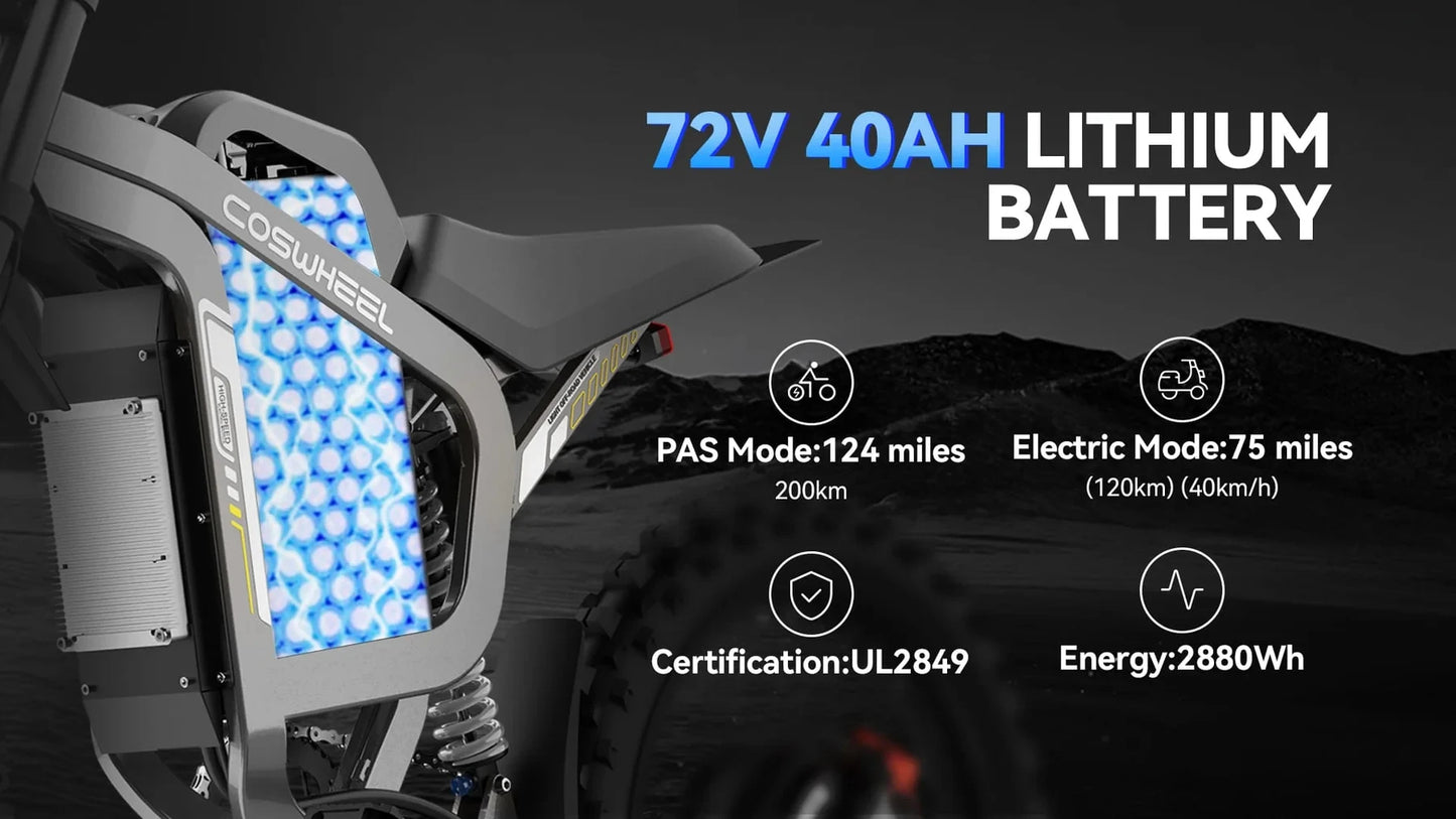 Coswheel Electric Bike 6000W Motorcycles R19 72V 40AH Battery Dirt Mountain Bike Lightweight Off-Road EBike For Adult