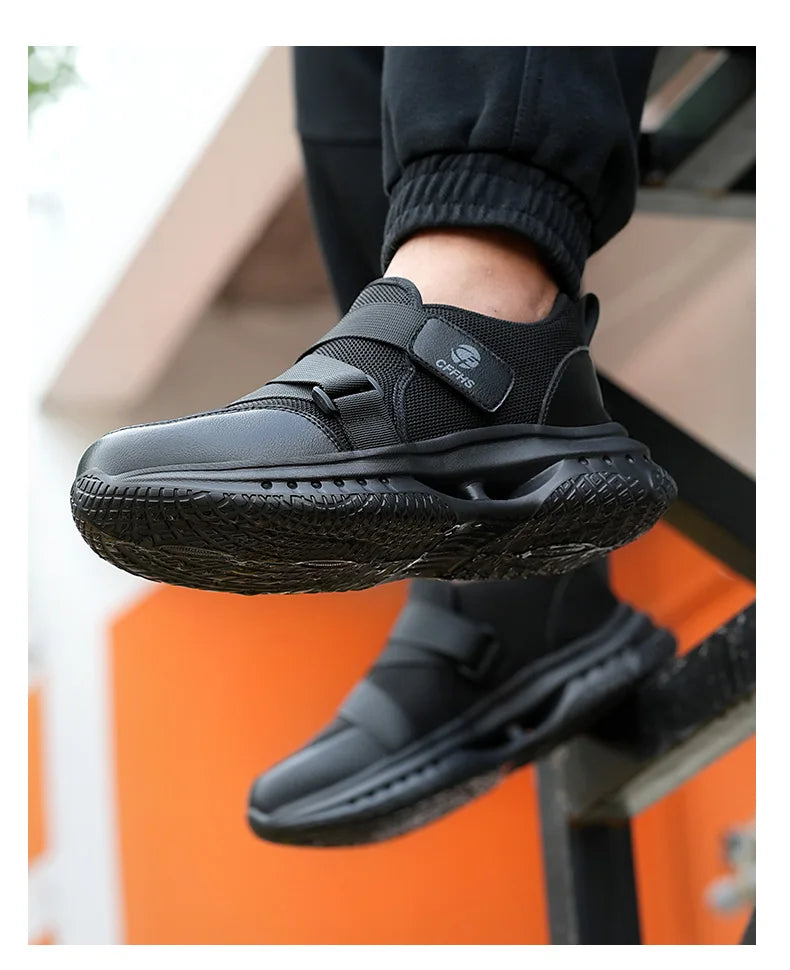 Velcro-Fastened Men's Breathable Casual Work Safety Shoes with Impact and Puncture Resistance
