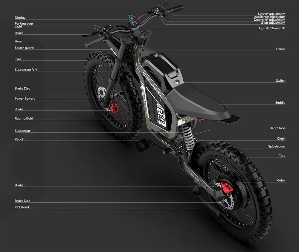 Coswheel Electric Bike 6000W Motorcycles R19 72V 40AH Battery Dirt Mountain Bike Lightweight Off-Road EBike For Adult