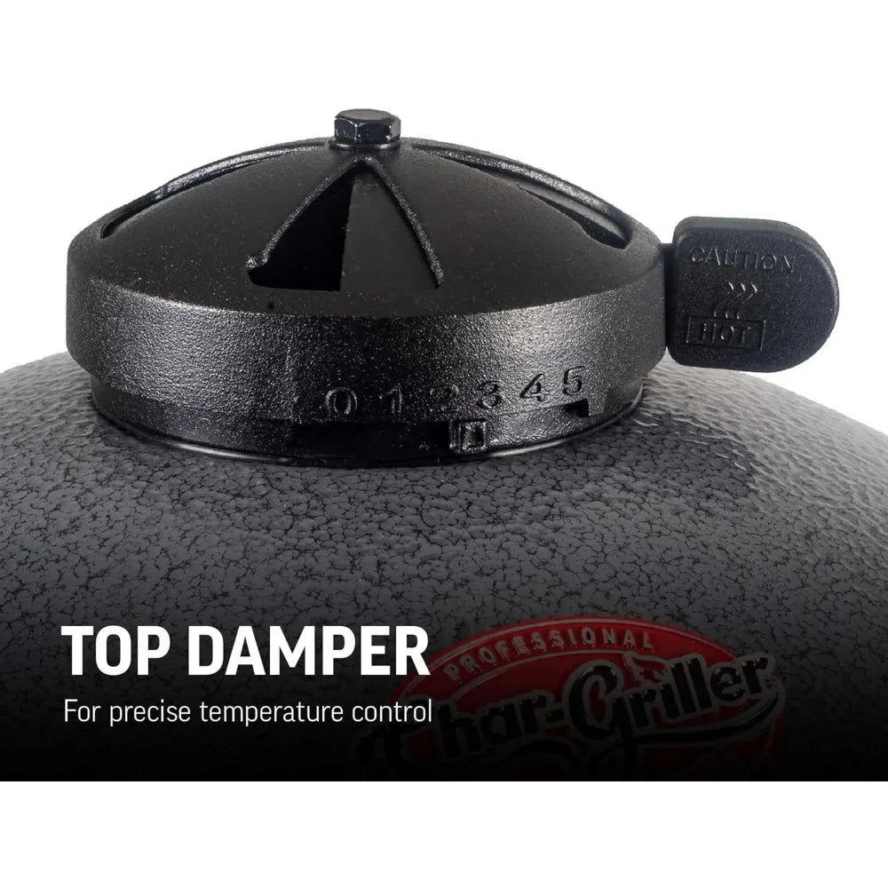 Portable Kamado Charcoal Grill and Smoker with Cast Iron Grates, Locking Lid, and 155 Square Inches Cooking Area