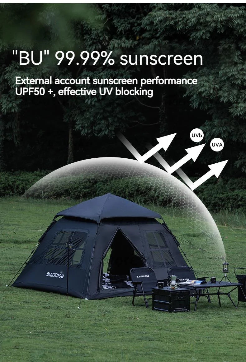 Naturehike BLACKDOG Camping One-touch Tent 3 ~ 4 People for Outdoor Travel Picnic Beach 150D Oxford Vinyl Tent Waterproof 2000mm