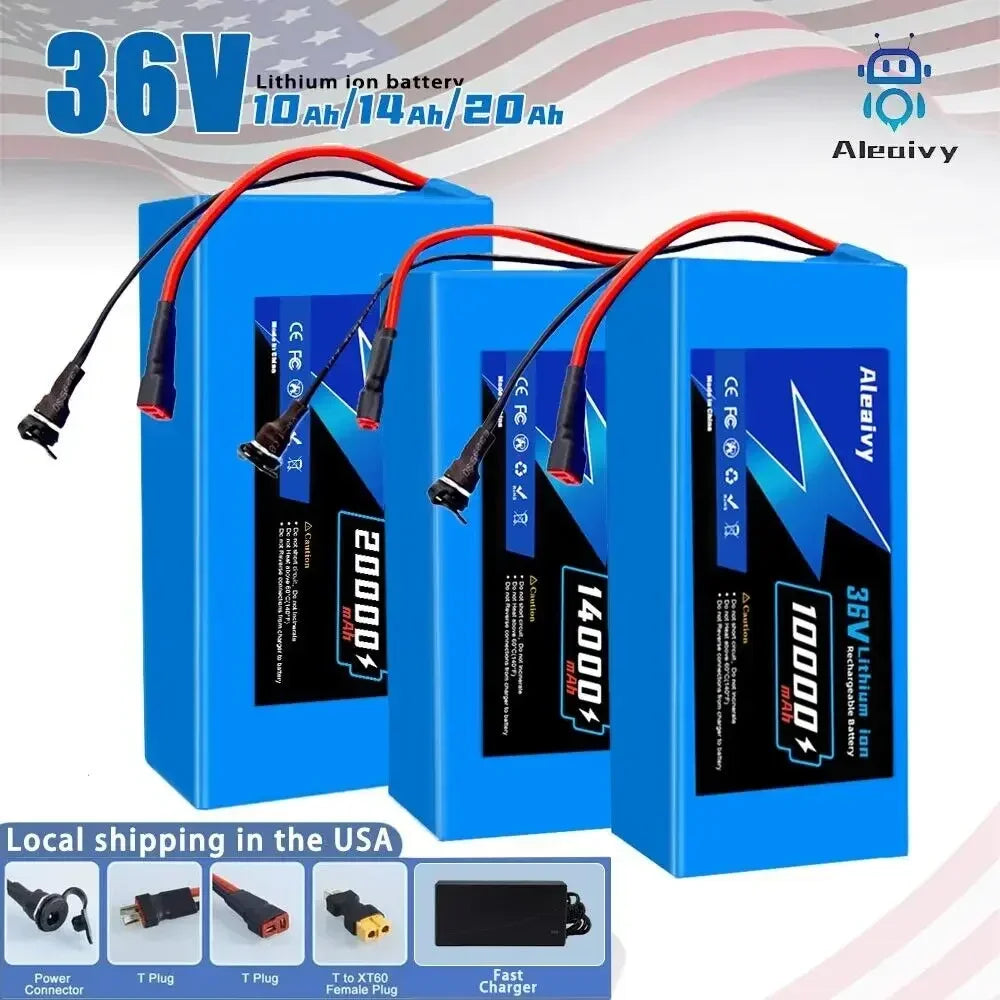 Aleaivy 36V 48V Electric Bike Lithium Battery Pack 10,14,20Ah Li ion Ebike Battery for Bicycle Scooter Motorcycle with Charger