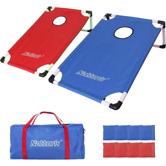 Portable Cornhole Set PVC Framed Corn Holes Outdoor Game Set with 2 Cornhole Boards, 8 Cornhole Bean Bags and Carrying Case, Cam