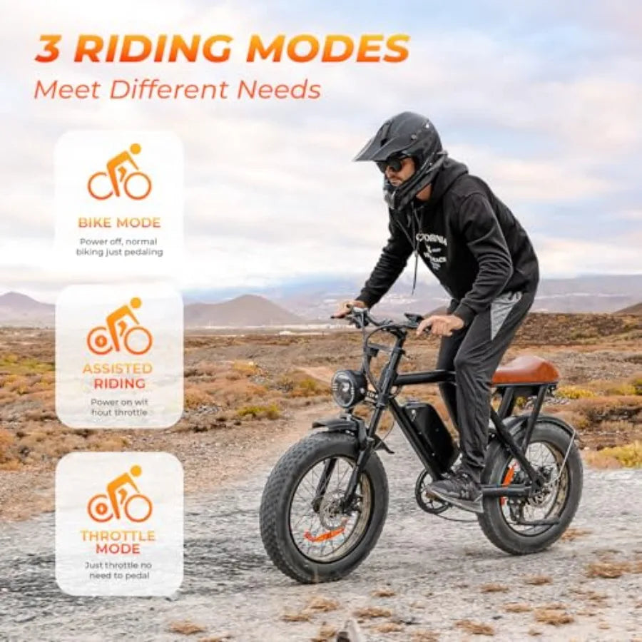 Electric Bike for Adults: 2200W 30/32MPH 75 Miles Range 48V 15.6AH Removable Battery 7-Speed 3 Riding Modes Full Suspension Dua