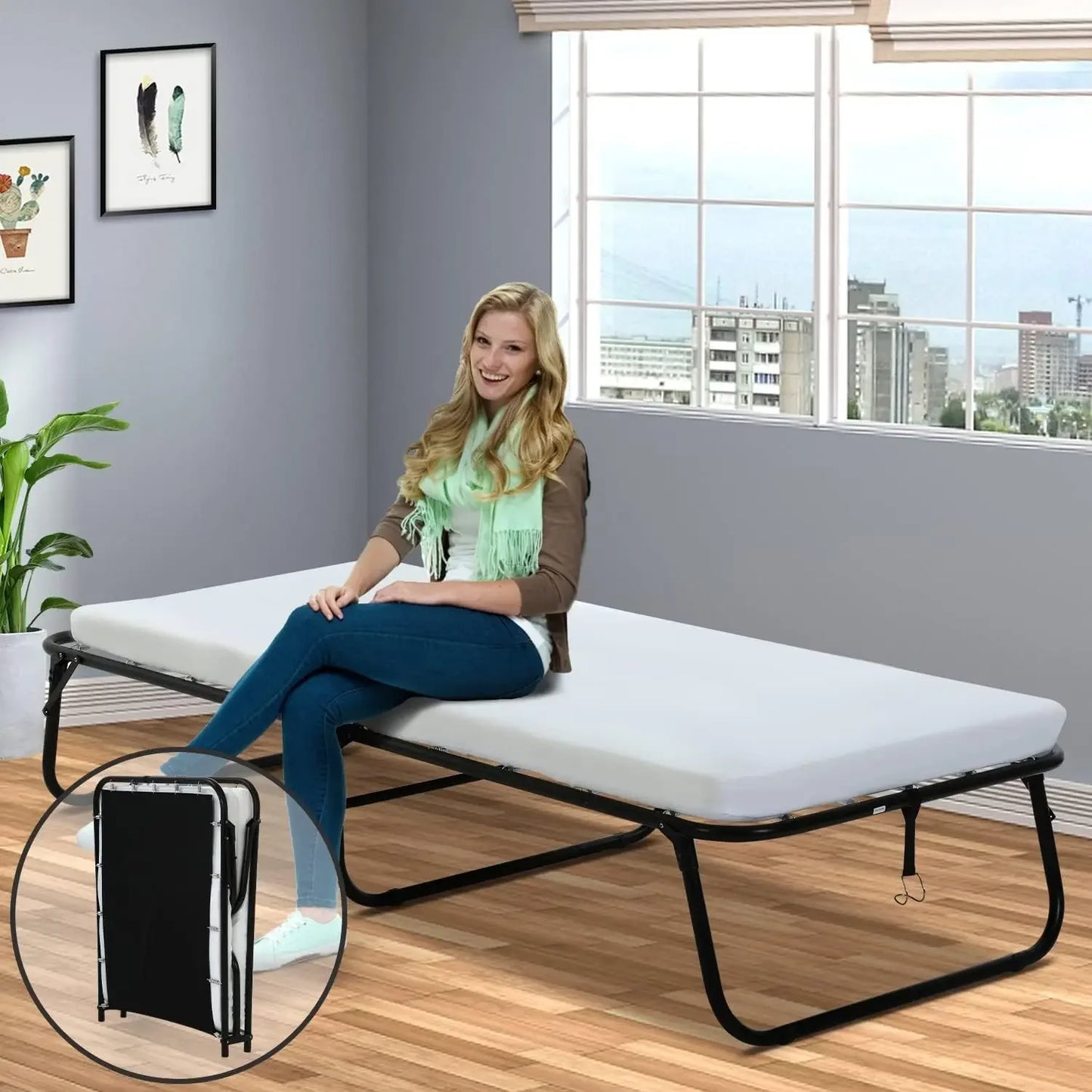 HUANZHUANG Folding Bed With Comfort Foam Mattress Rollaway