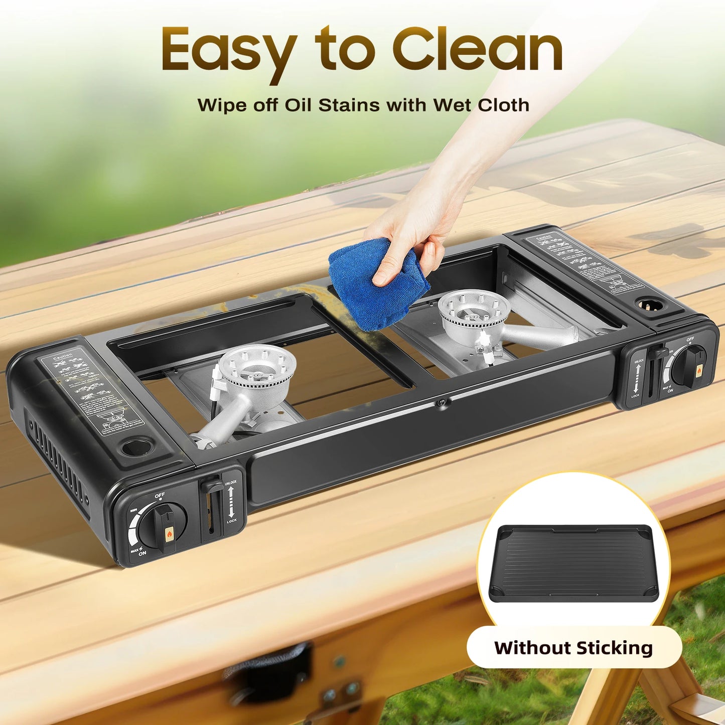 Camping Stove Dual Burner W/Grill Tray & Storage Case Portable Outdoor Cooking Gear for Picnic BBQ Hiking