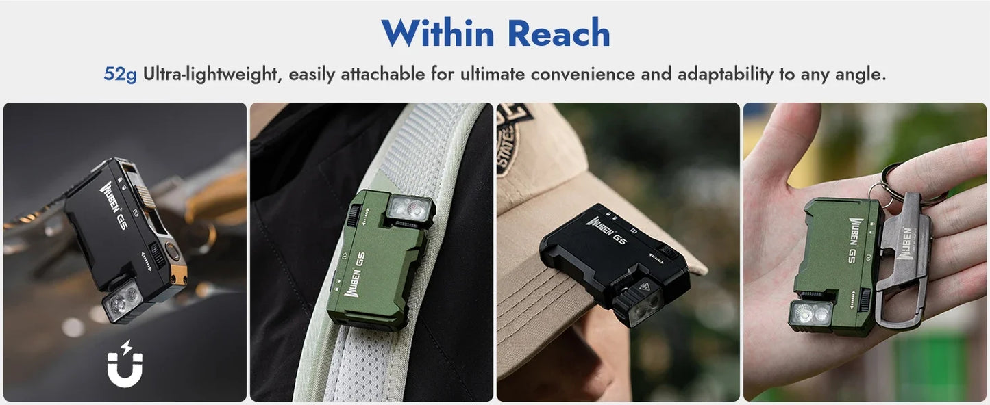 WUBEN G5 EDC 400 Lumen & RGB Dual-Light Flashlight USB-C Rechargeable Keychain hands Free for Camping, Car Repair, Home Use