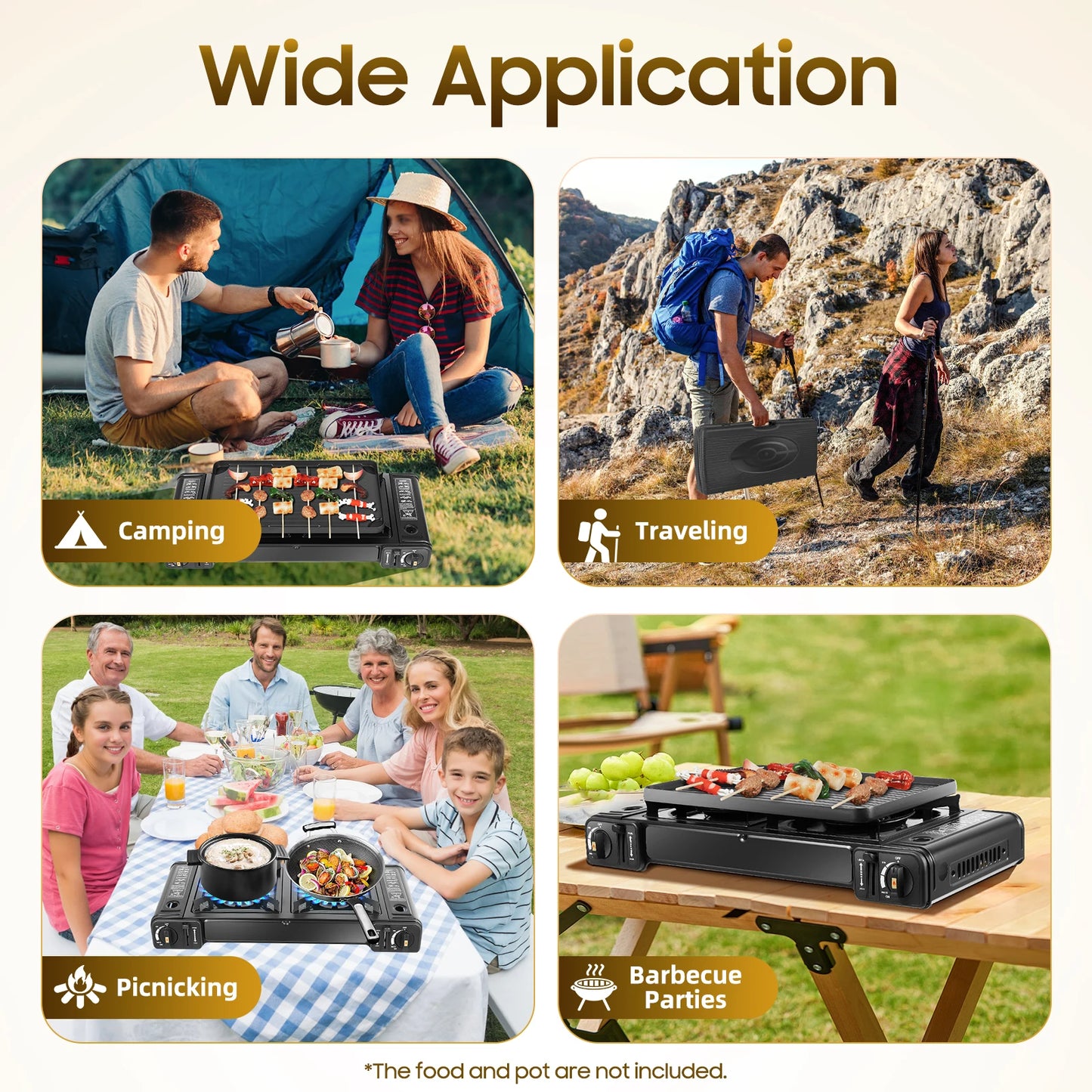 Camping Stove Dual Burner W/Grill Tray & Storage Case Portable Outdoor Cooking Gear for Picnic BBQ Hiking