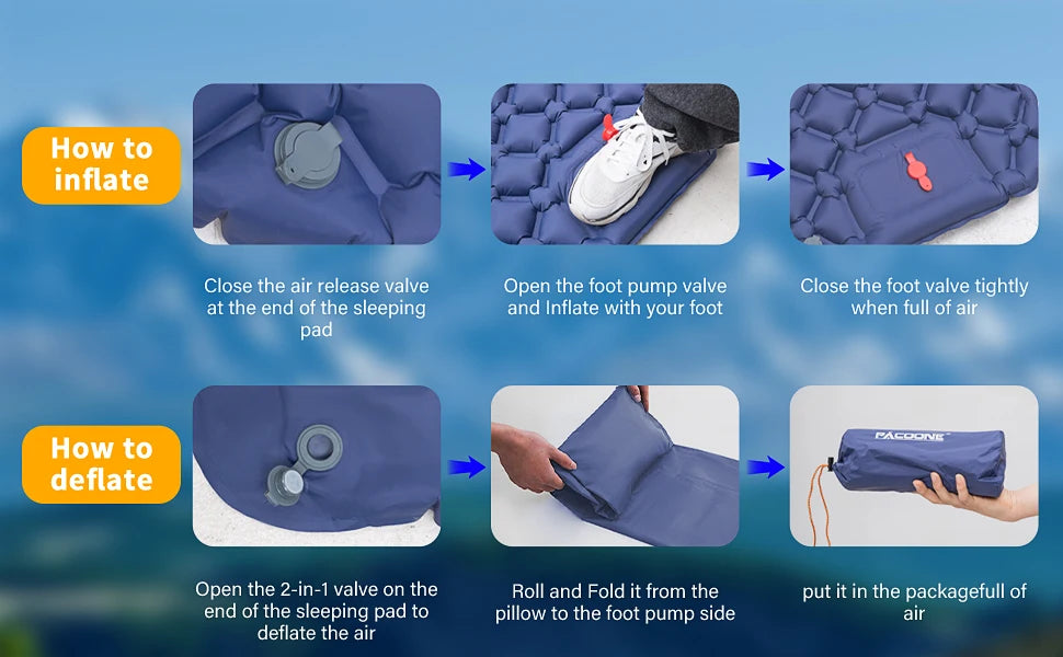 PACOONE Camping Press-type Inflatable Mattress Moisture Waterproof Outdoor Sleeping Pad Bed Beach Air Mat Tent Travel Cushion