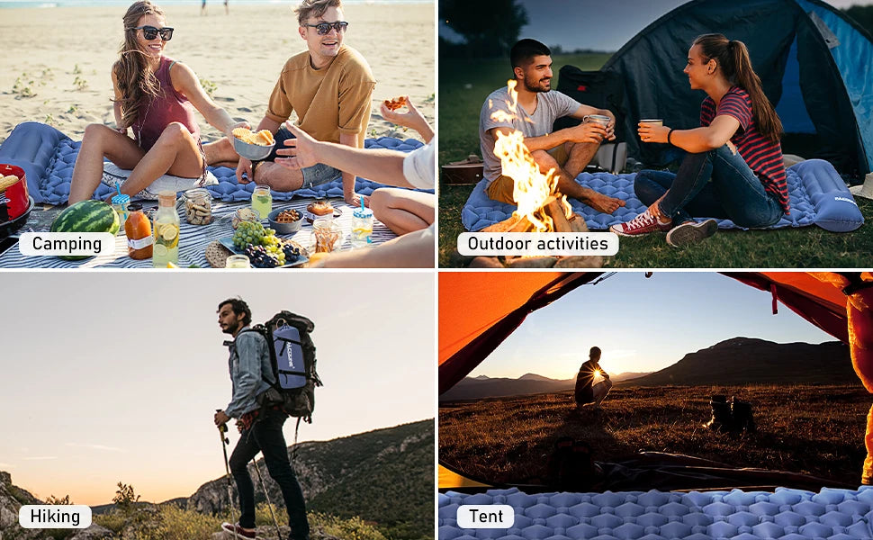 PACOONE Camping Press-type Inflatable Mattress Moisture Waterproof Outdoor Sleeping Pad Bed Beach Air Mat Tent Travel Cushion
