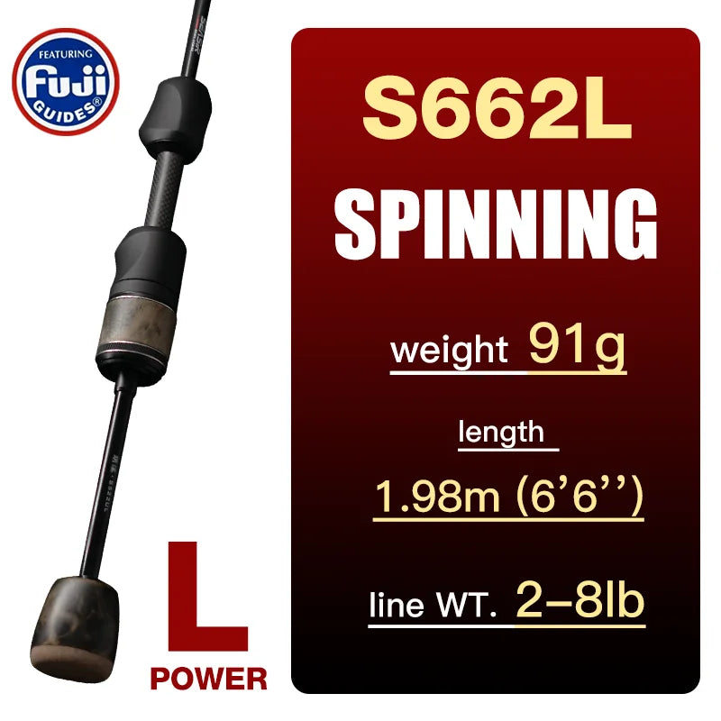 Seasir Stream Spining Baitcasting Fihsing Rods Ultralight Carbon Solid Wood Handle  Fuji A+O 40T Carbon Cloth  Lure Weight 1-10g