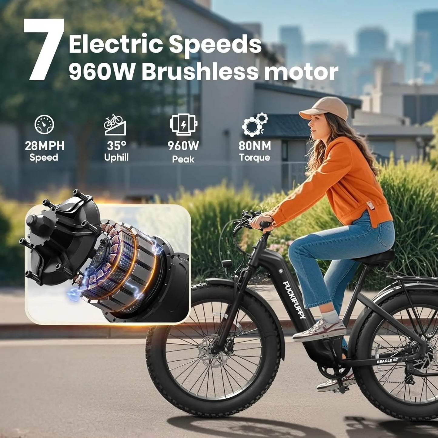 Electric Bike for Adults 960W, 26" Fat Tire, Step-Through Design Electric Mountain Hunting Bike, 48V 15AH Max 28MPH, Customized