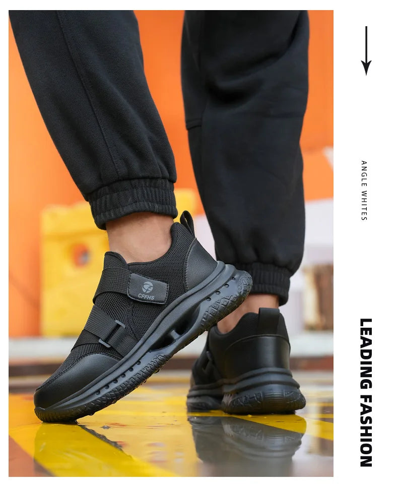 Velcro-Fastened Men's Breathable Casual Work Safety Shoes with Impact and Puncture Resistance