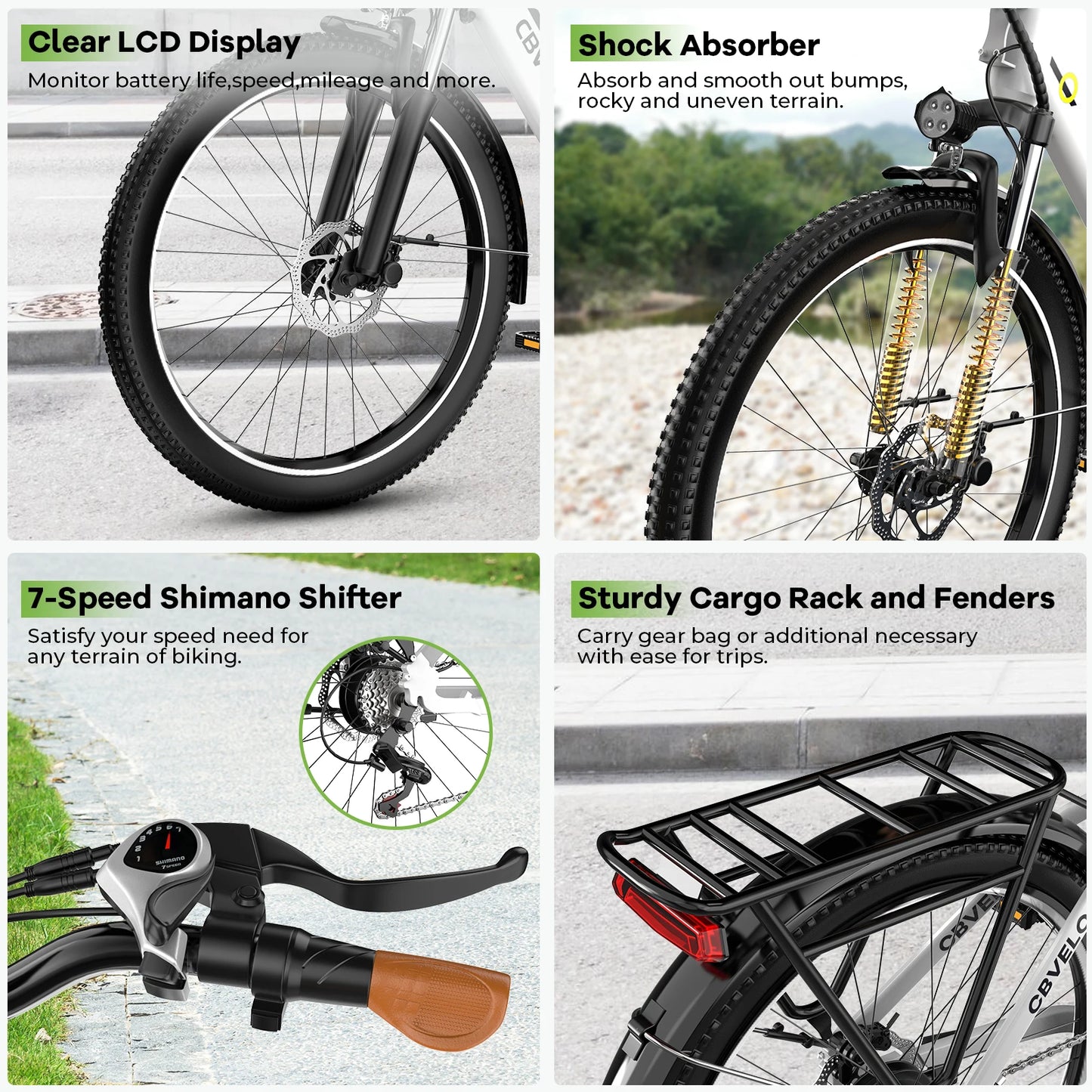 1000W Peak 26" Step-Thru Electric Bike, 48V Detachable Battery, 7-Speed Adult Urban Commuter Ebike EK2