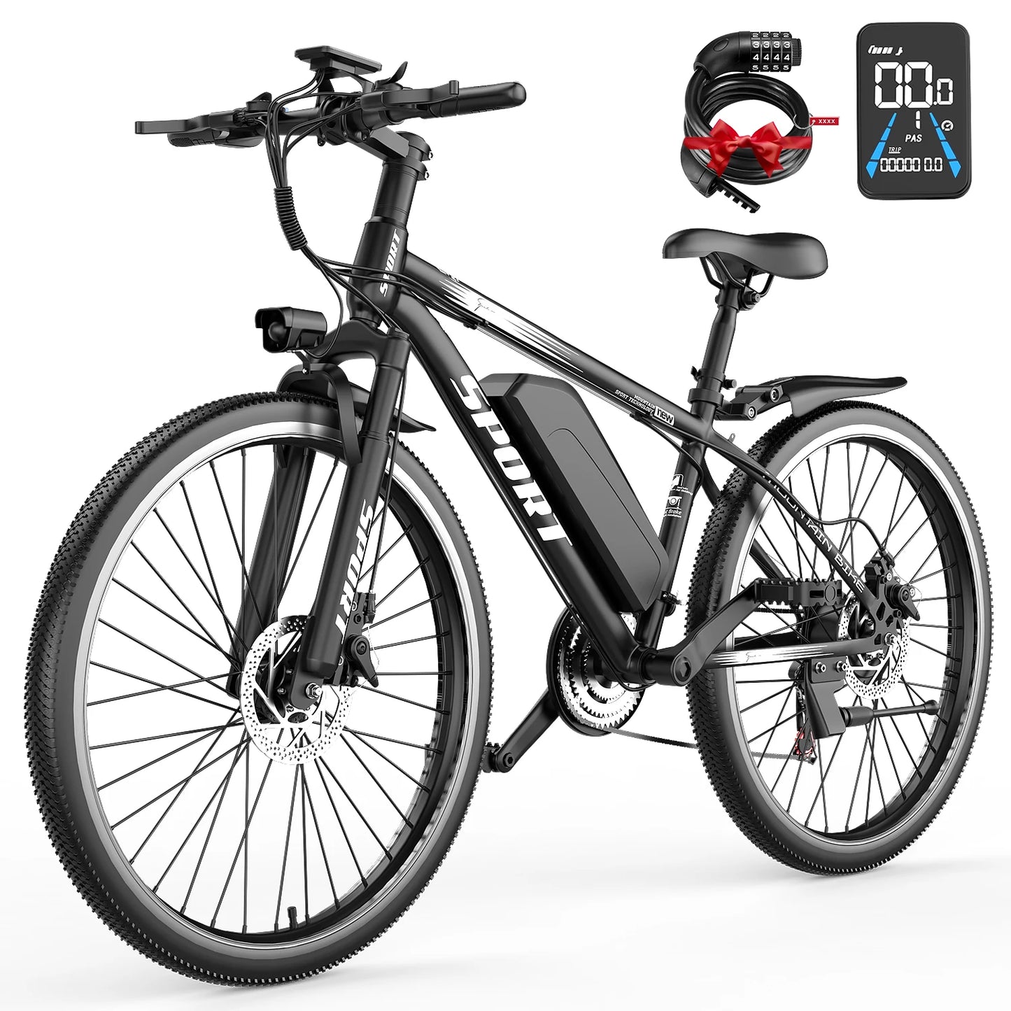 Adult Electric Bike,48V10Ah Detachable Battery,500W Electric Mountain Bike,25MPH,Peak Range of 45 Miles,All Terrain E-Bike