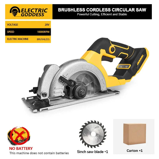 EGOD 5 Inch Brushless Electric Circular Saw Lithium Battery Powered Handheld Miter Saw Power Tools For Dewalt 20V Battery Pin
