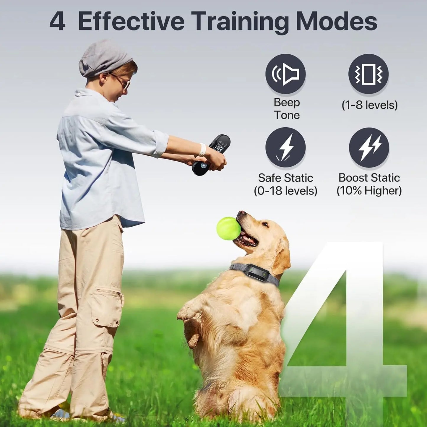 Dog Shock Collar with Remote Control, Waterproof Training Collar for Large Medium Dogs 40-120lbs, Beep Vibration Security Lock (
