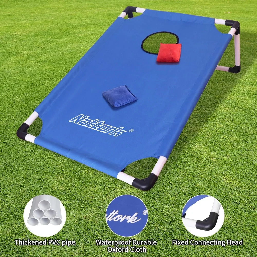 Portable Cornhole Set PVC Framed Corn Holes Outdoor Game Set with 2 Cornhole Boards, 8 Cornhole Bean Bags and Carrying Case, Cam