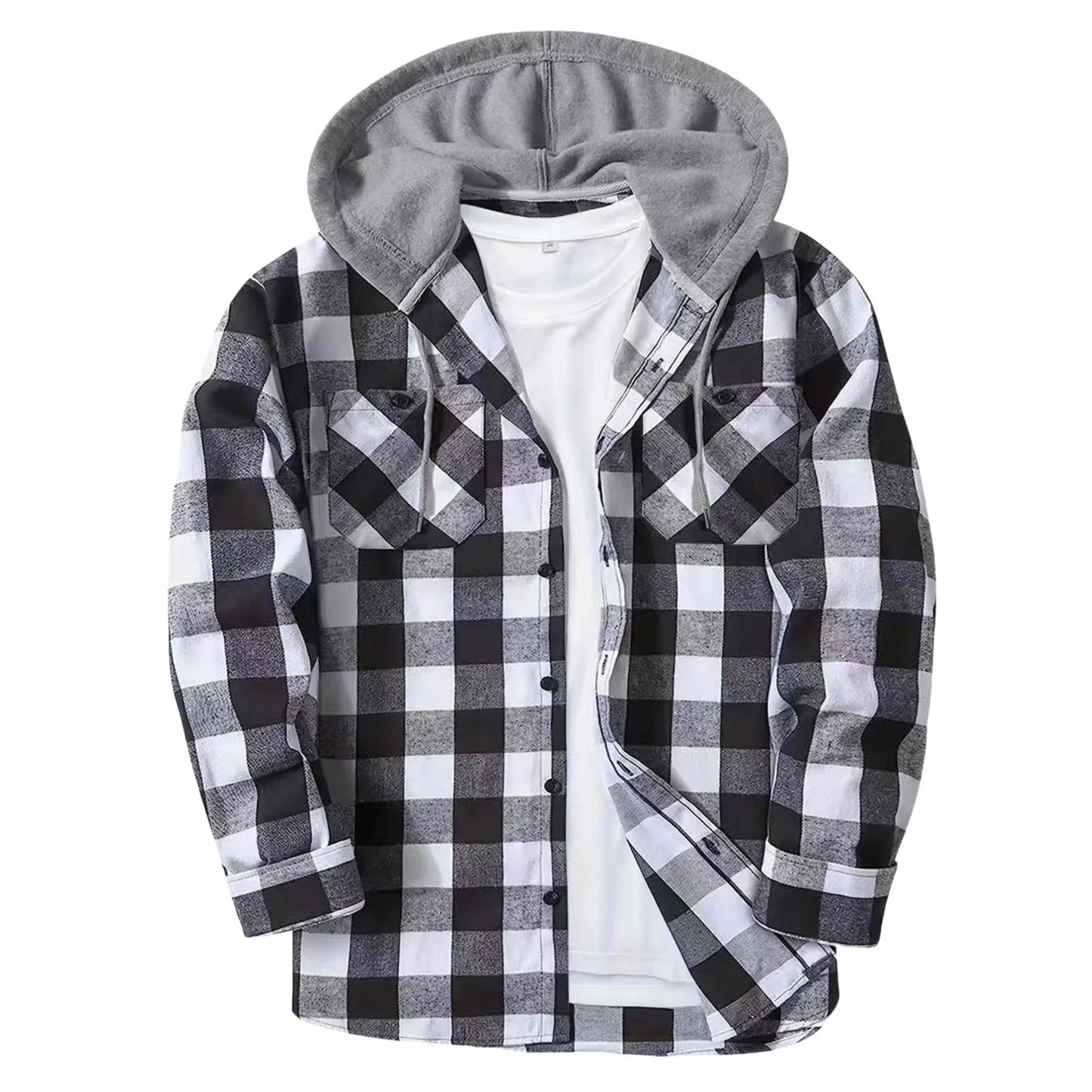Mens Body Romper Men's Button Plaid Hooded Casual Shirt With Double Pockets And Drawstring Mens Lightweight Short Sleeve Shirts