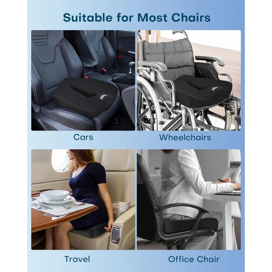 Memory Foam Seat Cushion for Office Chairs Desk Gaming Chair Pad Tailbone Comfort Support Mesh Cover Dense Hip Sciatica Car Sea