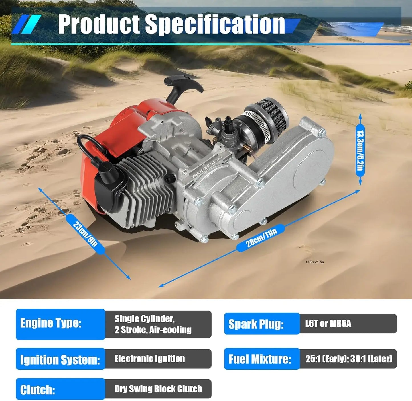 49cc 50cc 2 Stroke Racing Gasoline Engine Single Cylinder Pull Start Motor for Dirt Bike Pocket Bike ATV Scooters Engine Kits