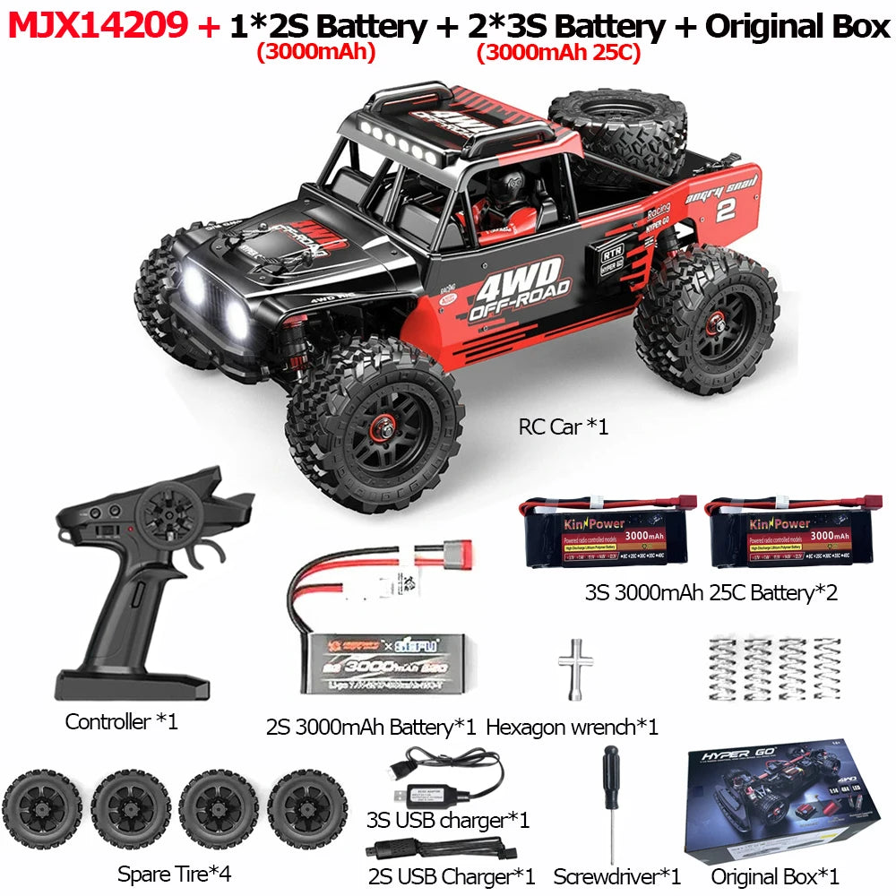 MJX 14209 14210 V3.0 1/14 RC Car 75km/h Brushless Hyper Go 2.4G Remote Control 4WD Off-road Racing RC Truck Electric Hobby Toy