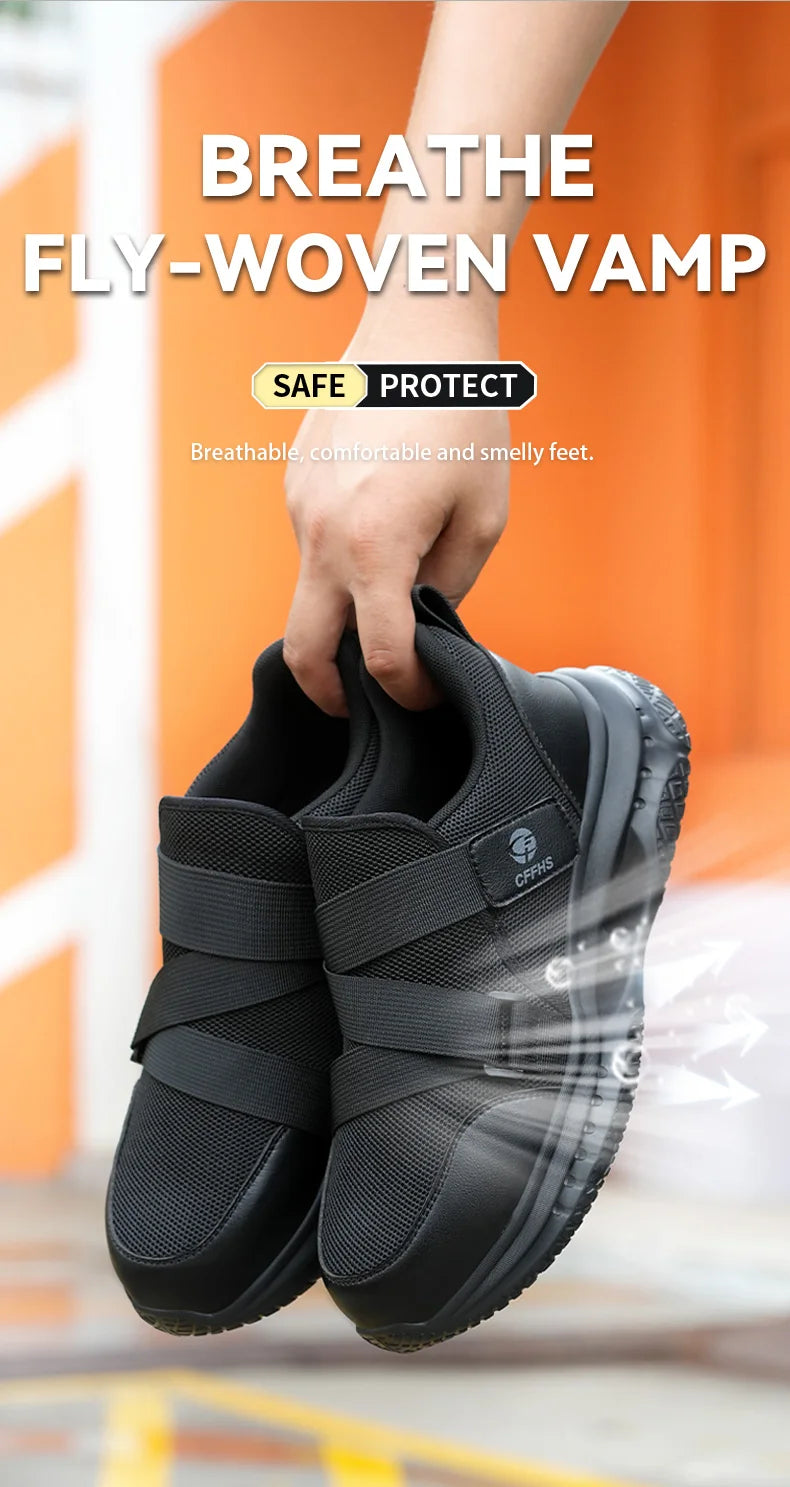 Velcro-Fastened Men's Breathable Casual Work Safety Shoes with Impact and Puncture Resistance