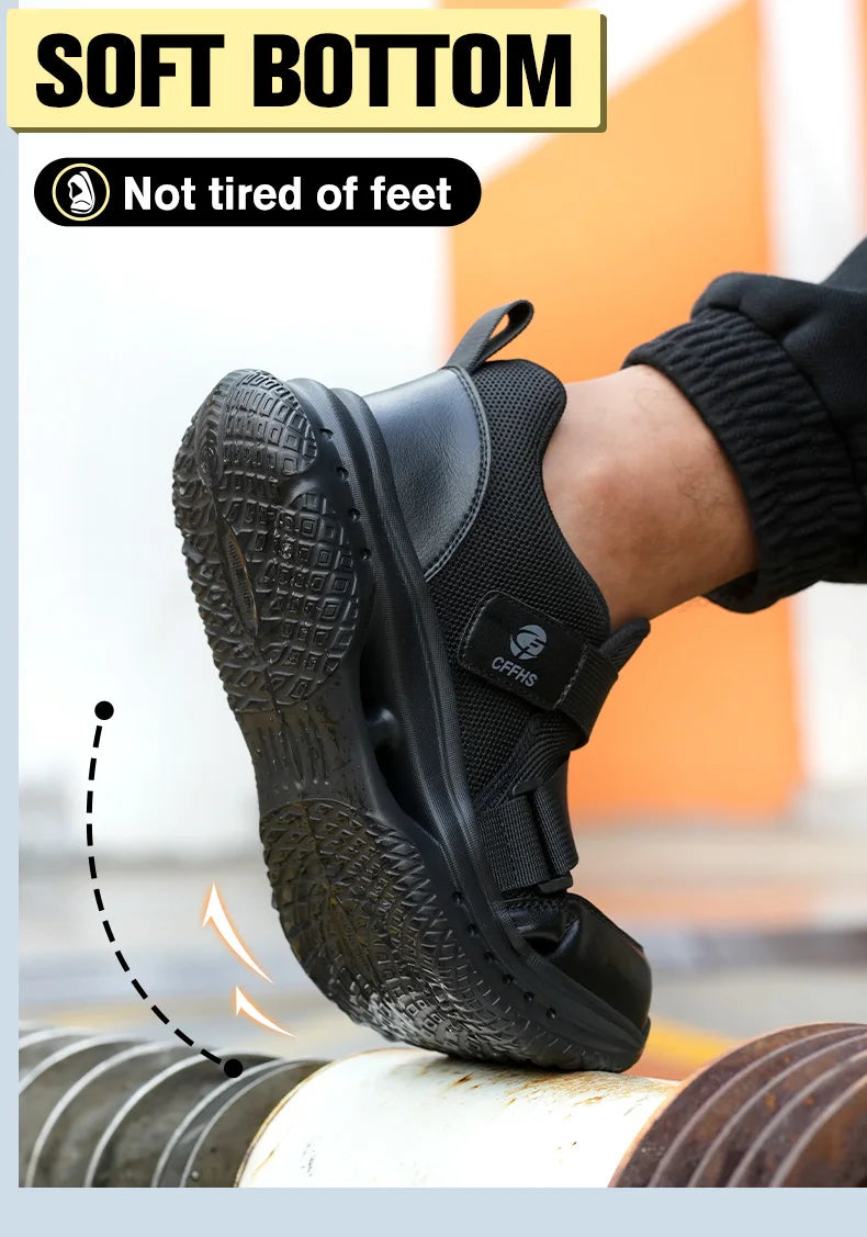 Velcro-Fastened Men's Breathable Casual Work Safety Shoes with Impact and Puncture Resistance