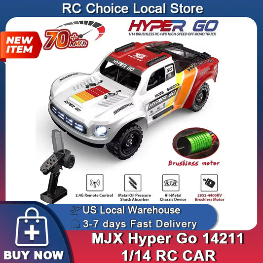 MJX HYPER GO 14211 Racing Car 1/14 Short Truck 45A ESC Brushless Motor 47 KM/H Large Foot 4WD RC Car Remote Control Car Toy MJX