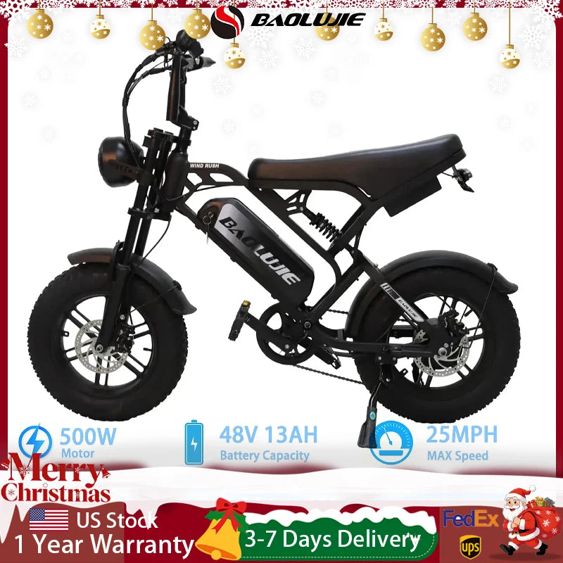 BAOLUJIE F2 EBike Motor Electric Bicycle 48V 13AH Removable Battery Outdoor E-bike for Adults Max Speed 25MPH【1 Year Warranty】