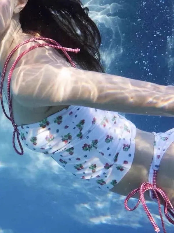 2024 Floral Tie-Dye Bikini Separate Strap Women's Swimming Suit Vacation Thermal Spring Beach Holiday Swimwear