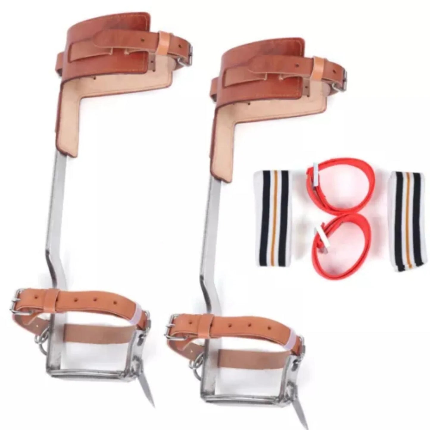 1 Pair Stainless Steel Tree Climbing Spikes, Cow Leather Tree Climbing Spikes Set for Outdoor Jungle Survival Fruit Picking