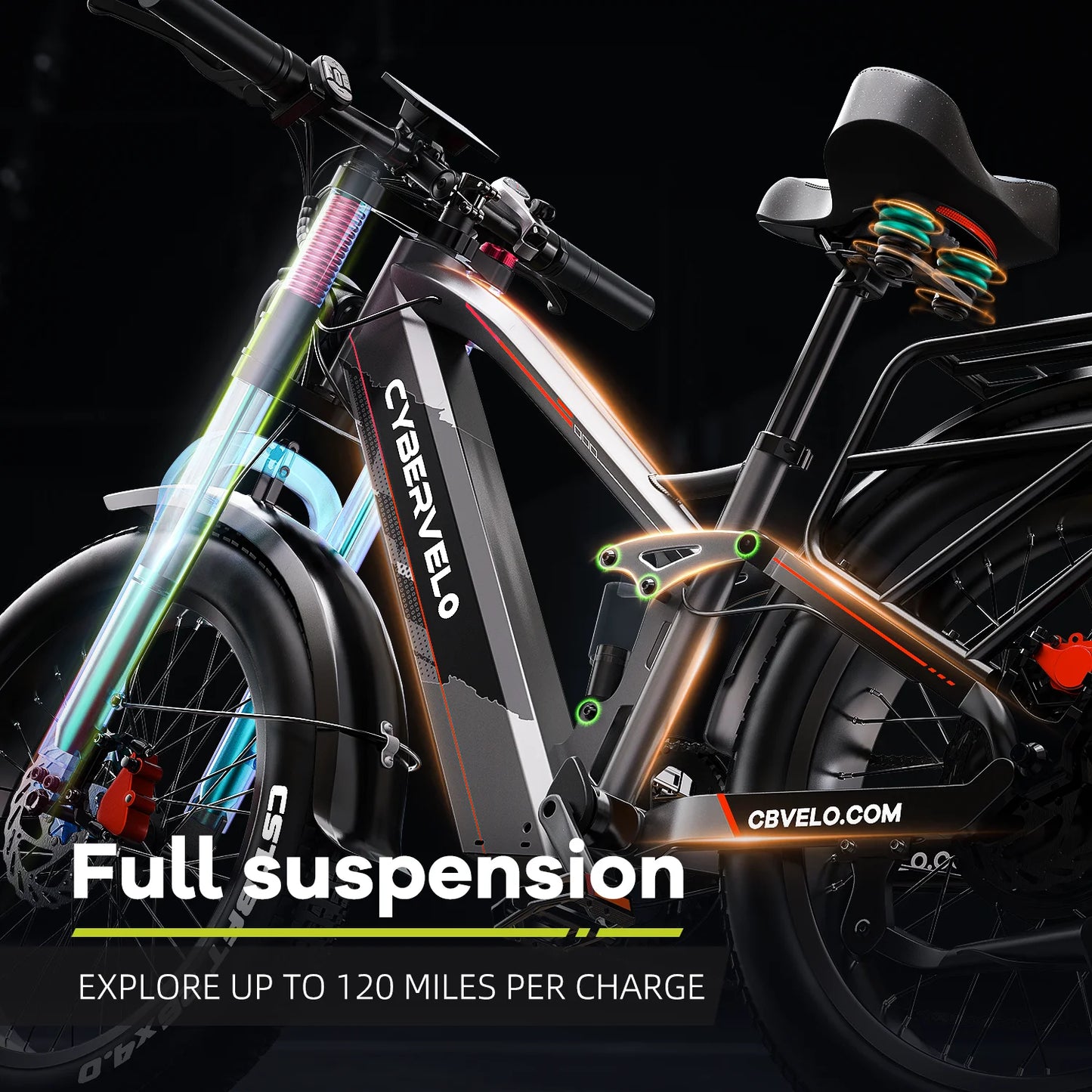 Cybervelo Strong Power Ebike, 5000W Motor Off Road Electric Bike, 100 Miles Long Range, 26"x4.0” Fat Tire, 60V 50Ah Big Battery EK9