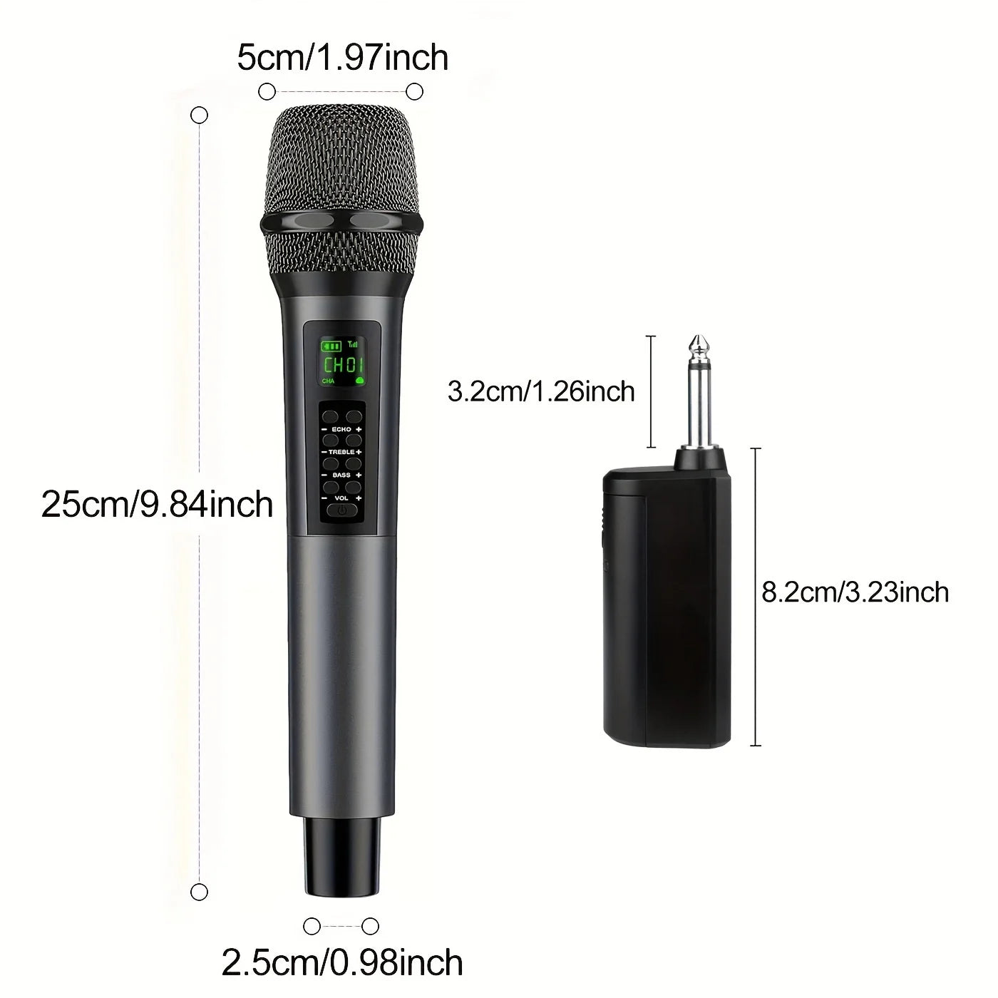 Rechargeable Handheld Wireless Microphones with Echo Treble BASS VOL Control for Karaoke Singing
