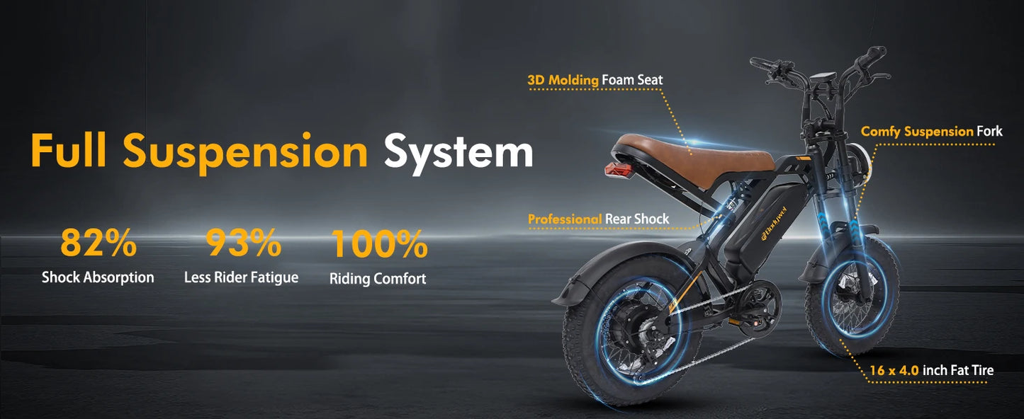 Bodywel M16 Off-Road Electric Bike for Adults 1500W Motor 48V 15AH Battery Fat Tire Mountain Moped Ebike All-Terrain Motorcycle