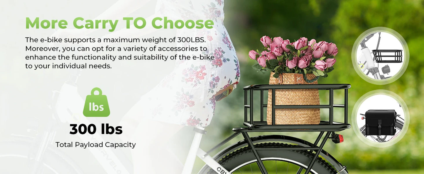 1000W Peak 26" Step-Thru Electric Bike, 48V Detachable Battery, 7-Speed Adult Urban Commuter Ebike EK2